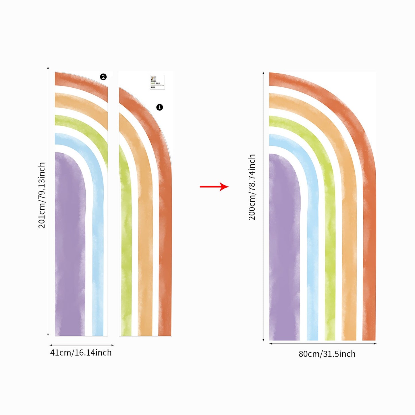Technische Details der bunten Regenbogen Wandaufkleber zur optimalen Verwendung im Kinderzimmer, erhältlich bei justgoodmood.