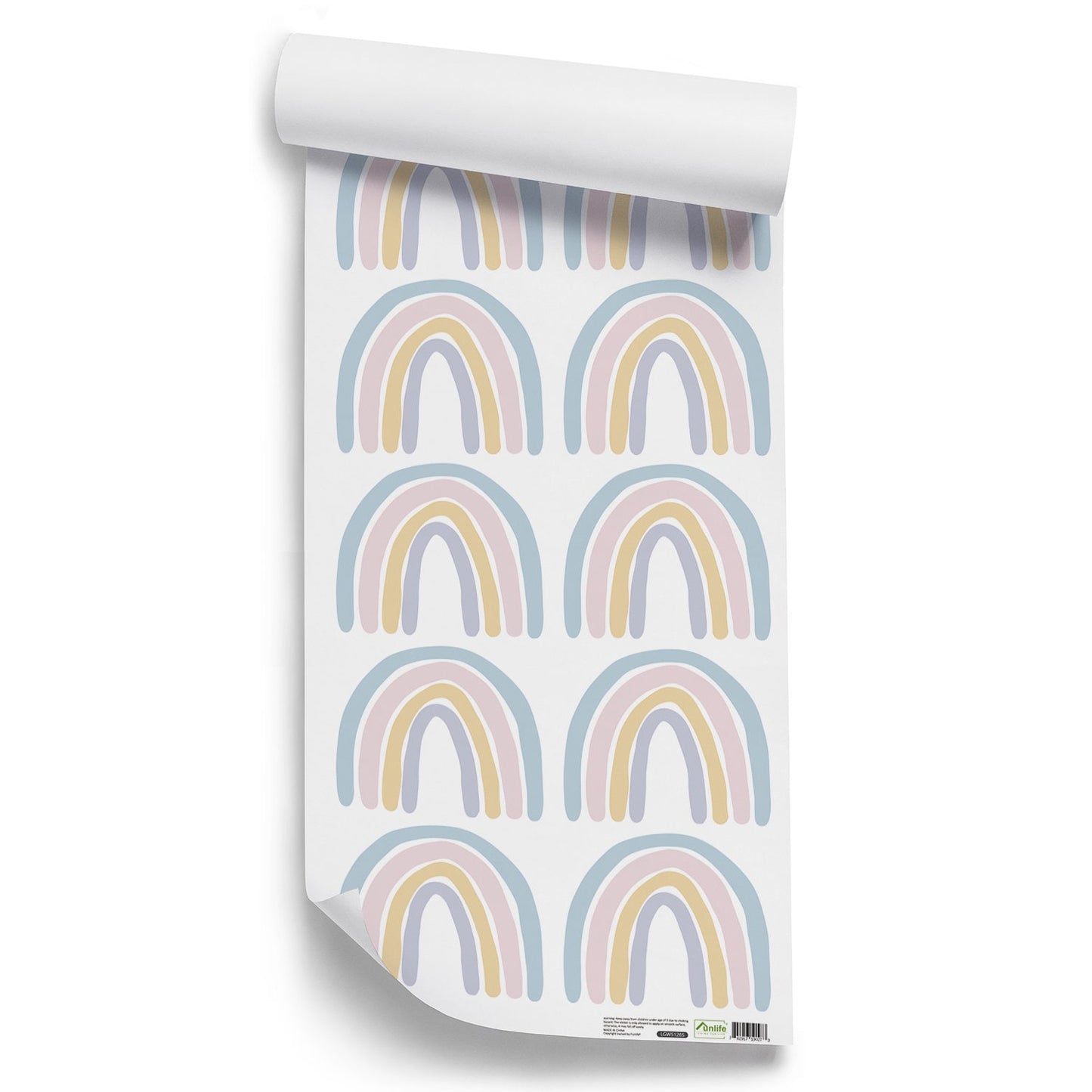 Wachstumsrollsticker von justgoodmood: Bunte Boho Regenbogen Wandaufkleber auf Rolle, perfekt für die kreative Wandgestaltung im Kinderzimmer.