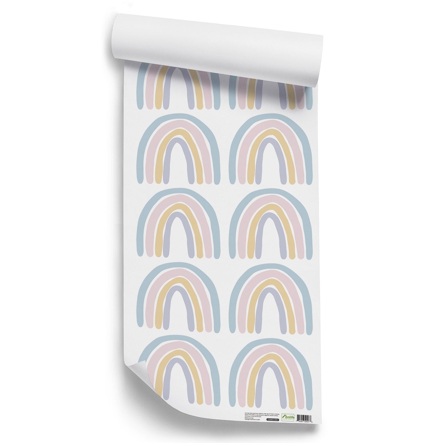 Wachstumsrollsticker von justgoodmood: Bunte Boho Regenbogen Wandaufkleber auf Rolle, perfekt für die kreative Wandgestaltung im Kinderzimmer.