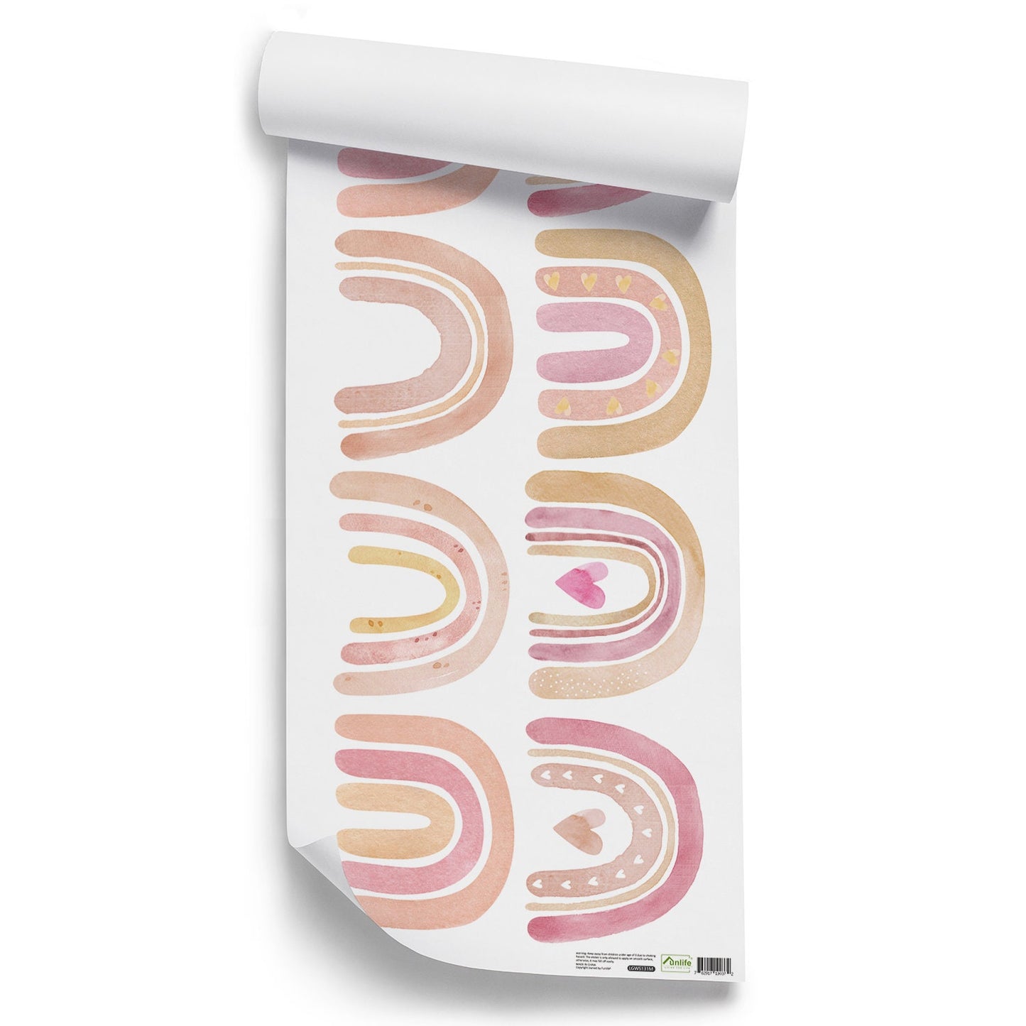 Sticker Kinderzimmer Wandaufkleber Boho Regenbogen Herz von justgoodmood, farbenfrohe Wandsticker mit Regenbogenmotiven für eine kreative Kinderzimmereinrichtung.