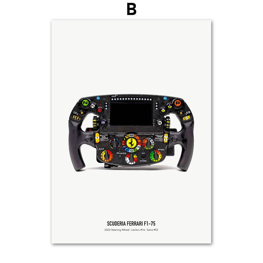 Scuderia Ferrari F1-75 Lenkrad Poster von justgoodmood – Hol dir den Nervenkitzel der Formel 1 nach Hause!