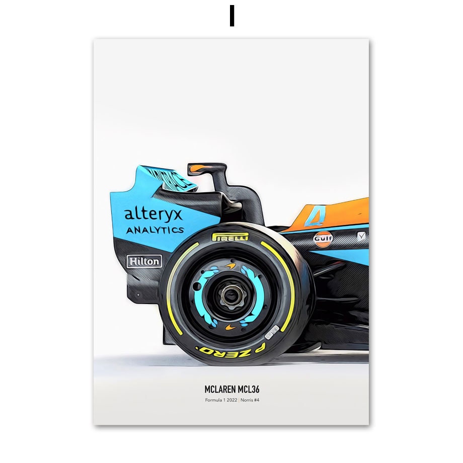 Stylisches Formel 1 Poster von justgoodmood. Fokussiert auf das Detail eines McLaren MCL36 Rennwagens mit klarer Farbdarstellung. Eine tolle Deko für Auto- und Sportbegeisterte!