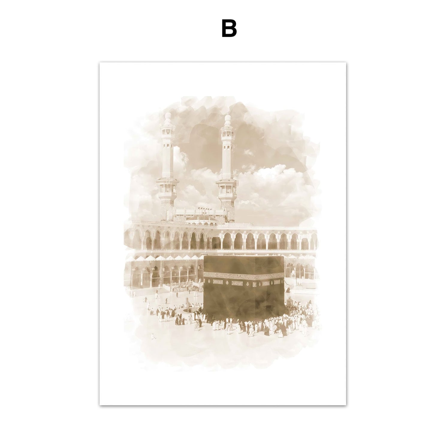 Hochwertiges Poster von justgoodmood, das die beeindruckende islamische Architektur der Kaaba in Mekka zeigt. Ideal für Wohnzimmer oder Schlafzimmer, dieser stilvolle Deko Print verleiht jedem Raum eine besondere Note.