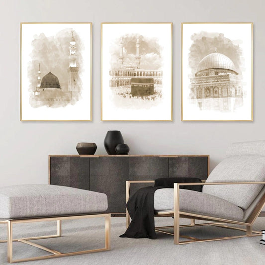 Schöne Wandbilder von justgoodmood mit islamischen Architekturelementen, ideal für eine moderne Dekoration - Poster Mekka Islamische Architektur.