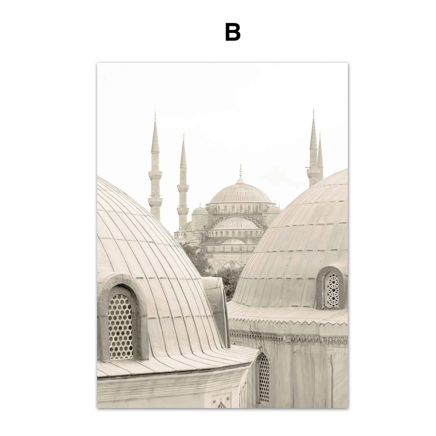 Poster Islamische Architektur Abstrakt von justgoodmood, sieht beeindruckende Osmanische Kuppeln und Türme in einer harmonischen Farbpalette, ideal für jede Wohnung.