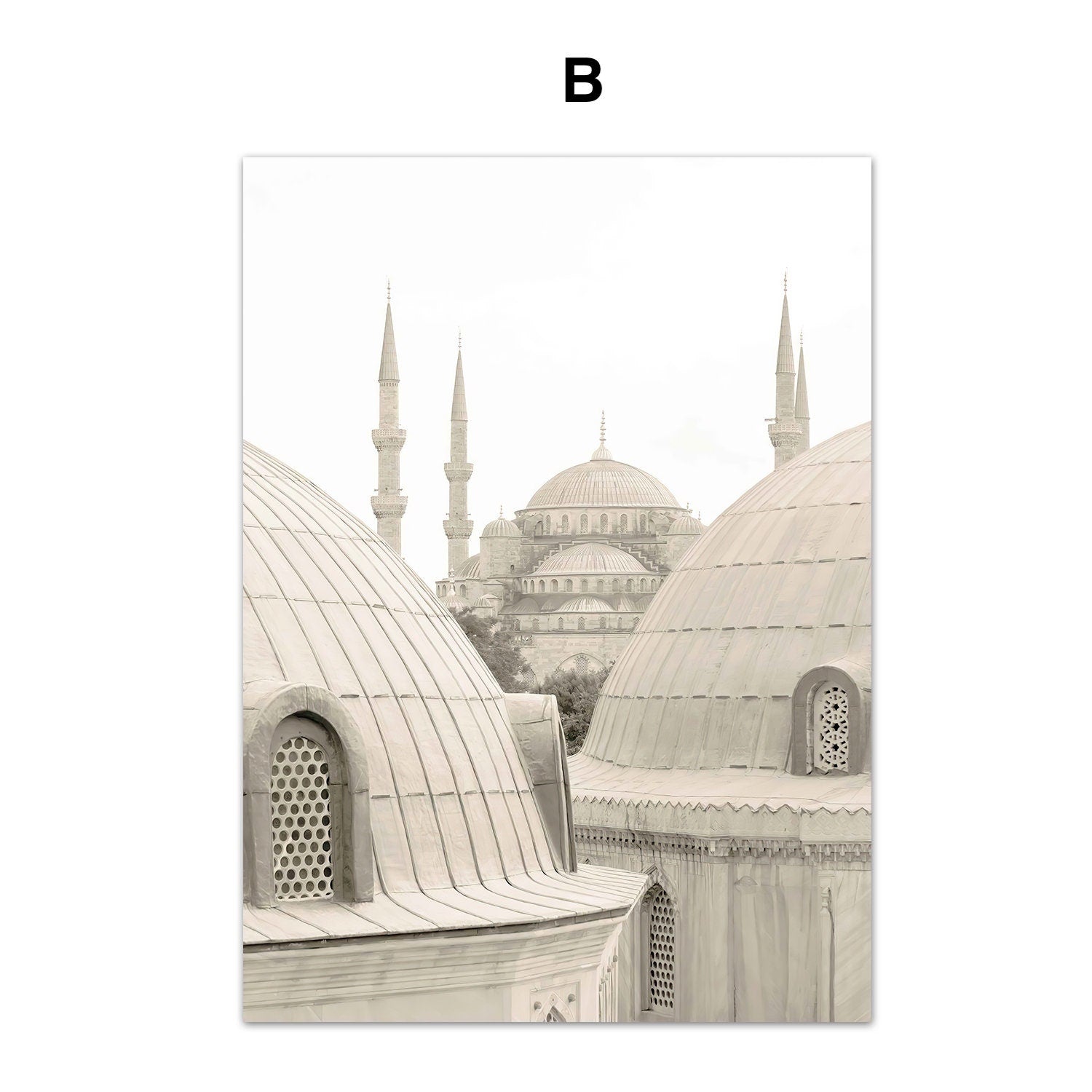 Poster Islamische Architektur Abstrakt von justgoodmood, sieht beeindruckende Osmanische Kuppeln und Türme in einer harmonischen Farbpalette, ideal für jede Wohnung.