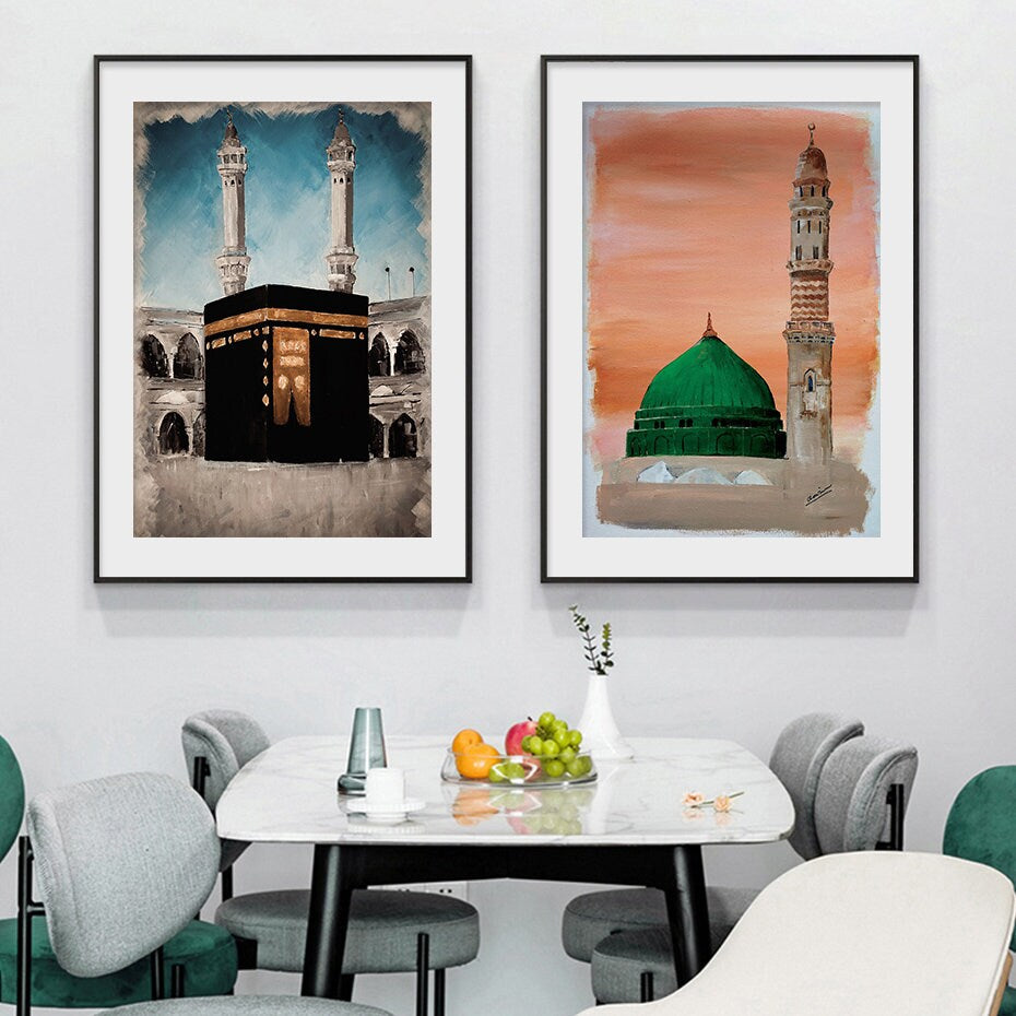 Wunderschönes Wandbild der Al Aqsa Moschee und des Kaaba Minaretts, ideales Dekor für Wohnzimmer und Schlafzimmer von justgoodmood.