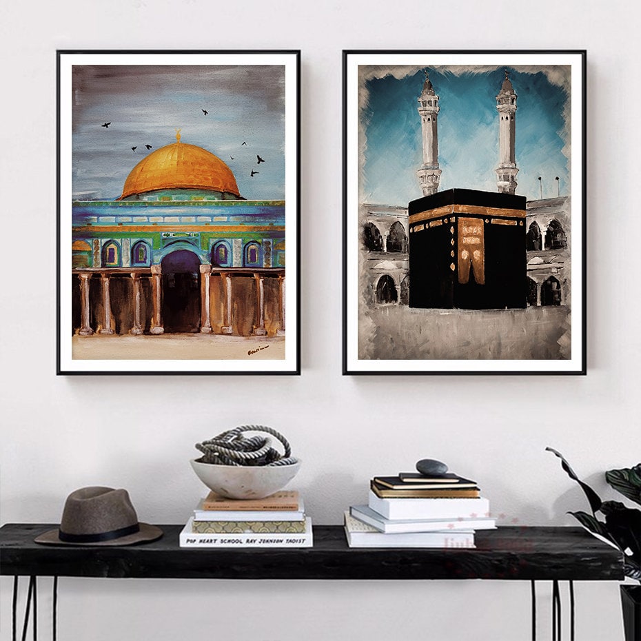 Elegantes Poster der Al Aqsa Moschee und Kaaba Minarett, perfektes Wandbild für stilvolle Räume, erhältlich bei justgoodmood.