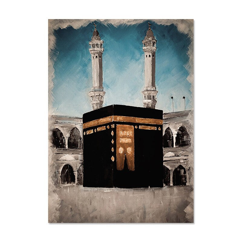 Faszinierendes Kunstwerk des Kaaba Minaretts, ergänzt mit lebendigen Farben, ideal für modernes Deko von justgoodmood.