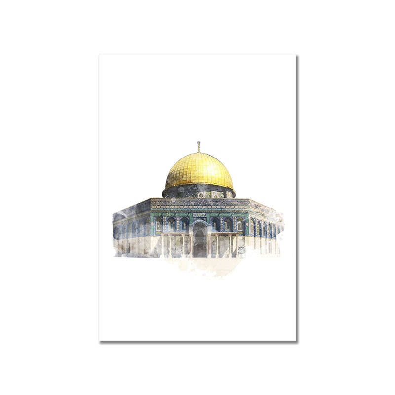 Wunderschöner Deko-Print der Al Aqsa Moschee mit goldener Kuppel, perfekt für eine inspirierende Wohnatmosphäre, erhältlich bei justgoodmood, Titel: Poster Islam Al Aqsa Mosche Kaaba.