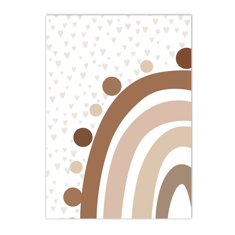 Farbenfrohes Regenbogen Poster von justgoodmood, das sanfte Erdtöne in einem fröhlichen Design kombiniert.