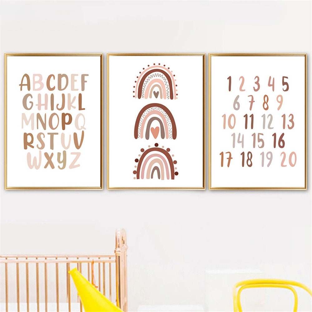 Buntes Boho Alphabet und Regenbogen Poster für Kinderzimmer von justgoodmood, ideal für kreative Raumgestaltung und eine fröhliche Atmosphäre.