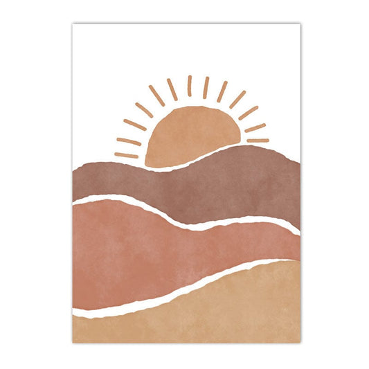 Kunstvolles Poster von justgoodmood zeigt malerische Berge mit der Sonne - perfekte Wandgestaltung für das Kinderzimmer, Poster Kinderzimmer Regenbogen Sonne Berge Kaktus Herz.