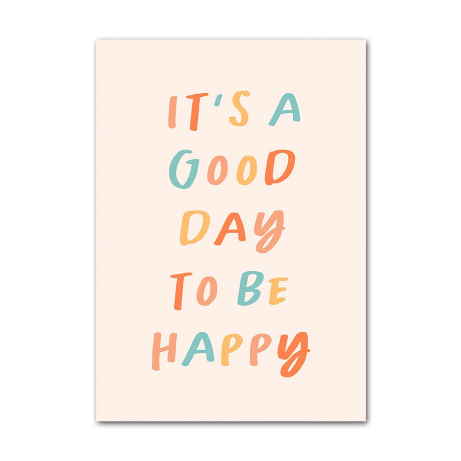 Inspirierendes 'IT'S A GOOD DAY TO BE HAPPY' Poster, fröhliche Wandkunst für Kinderzimmer von justgoodmood.