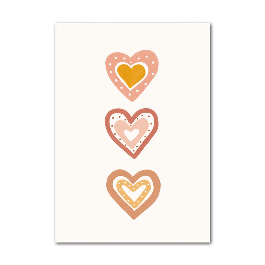Charmantes Poster mit drei stilvollen Herzen in sanften Farben, eine wunderbare Deko-Idee für das Kinderzimmer von justgoodmood, Poster Kinderzimmer Sonne Regenbogen Herzen.