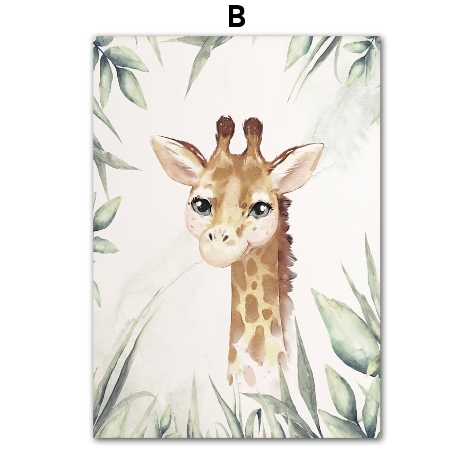 Süßes Giraffenmotiv als Dschungelposter für das Kinderzimmer, individuell gestaltbar mit dem Namen Ihres Kindes. Kunst von justgoodmood.