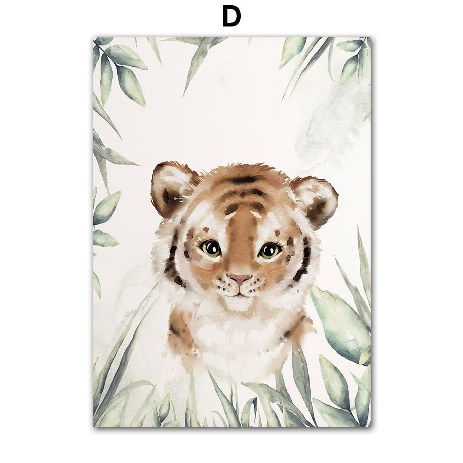 Kuscheliger Tiger Kopf im Dschungel-Design, ideal für Kinderzimmer-Deko, Poster von justgoodmood, personalisiert mit Kindername, ein fröhliches Wandbild für kleine Abenteurer.