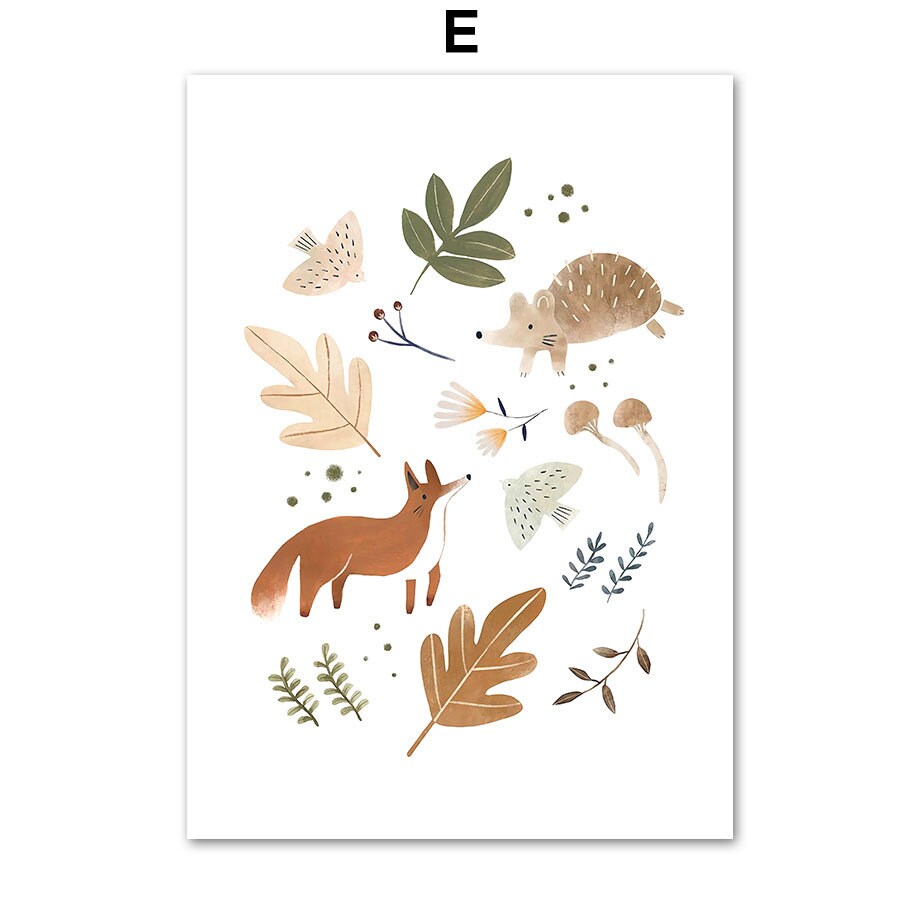 Frohes Poster mit einem Fuchs und einem Igel in einem Wald, perfekt für die Wandgestaltung im Kinderzimmer von justgoodmood - Poster Kinderzimmer Wald Berge Abenteuer I Name Personalisiert.