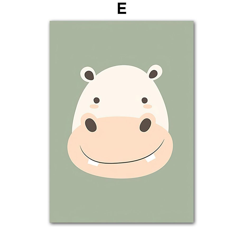 Fröhliches Poster mit dem Kopf eines Nilpferds, das ein breites Lächeln zeigt, ideal für ein kinderfreundliches Interieur von justgoodmood. Poster Kinderzimmer Dschungel Tiere I Kinderzimmer Bilder I Wand Deko I Kunst Druck I Deko Print I ohne Rahmen.