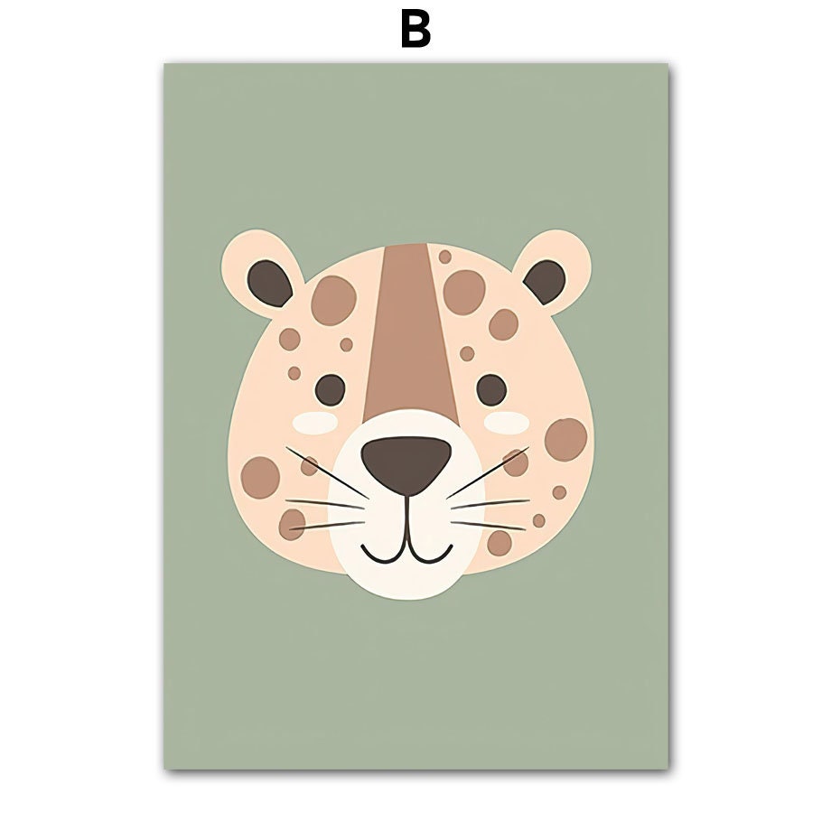 Süßes Leoparden-Poster ideal zur Verschönerung des Kinderzimmers, fröhlich und bunt, von justgoodmood - Dschungel Tiere Wand Deko.
