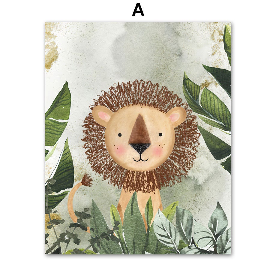 Löwen-Illustration von justgoodmood auf einem Kinderzimmer-Poster, das Freude und Abenteuer für kleine Entdecker verbreitet.