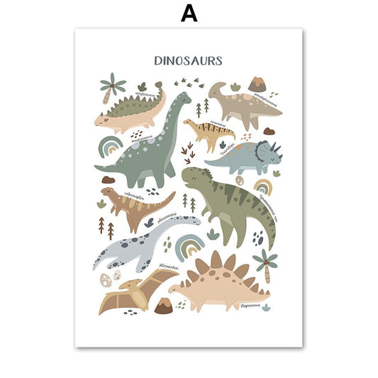 Buntes und lehrreiches Petster mit Dinosauriern, das die verschiedenen Arten zeigt, von justgoodmood, perfekt für jedes Kinderzimmer.
