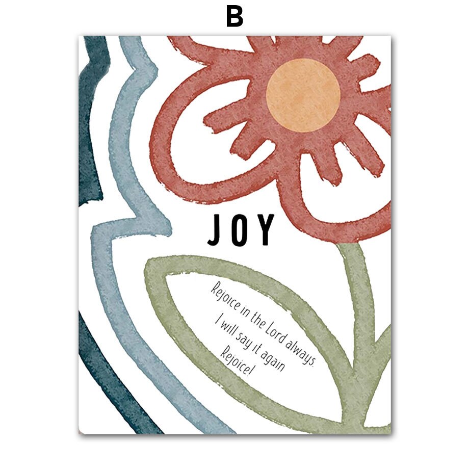 Das fröhliche Poster 'Joy' von justgoodmood zeigt eine verspielte Blume und verbreitet eine positive Atmosphäre im Kinderzimmer. Ein idealer Deko-Print.