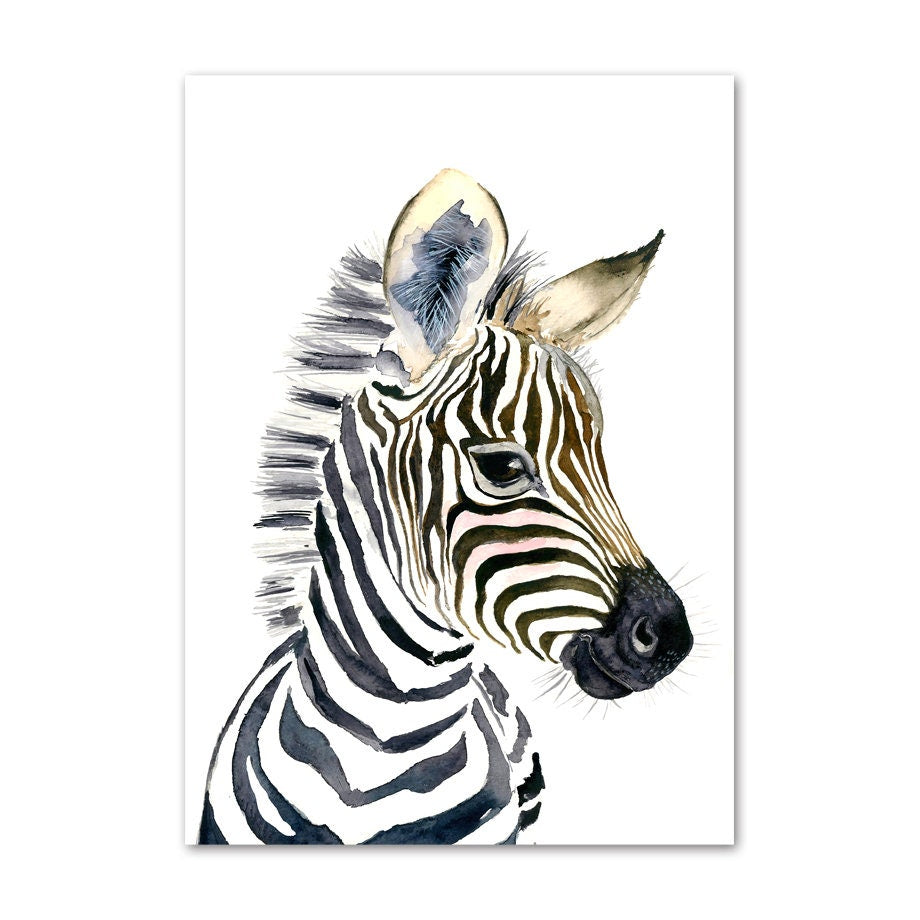 Wunderschönes Zebra-Motiv auf einem Poster, perfekt für die Wanddekoration im Kinderzimmer, von justgoodmood. Poster Kinderzimmer Tiere Fuchs Elefant Bär Hase Zebra.
