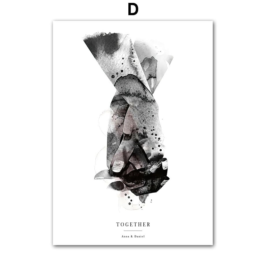 Modernes abstraktes Poster von justgoodmood, das den Schriftzug 'TOGETHER' zeigt. Perfekt für eine romantische Wanddekoration im Wohnzimmer.