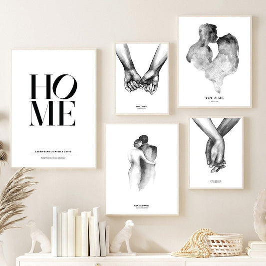 Personalisierte Poster von justgoodmood für Hochzeiten mit Kunstprints von Liebespaaren und romantischen Motiven. Ideal für Wohnzimmer- und Schlafzimmer-Deko.