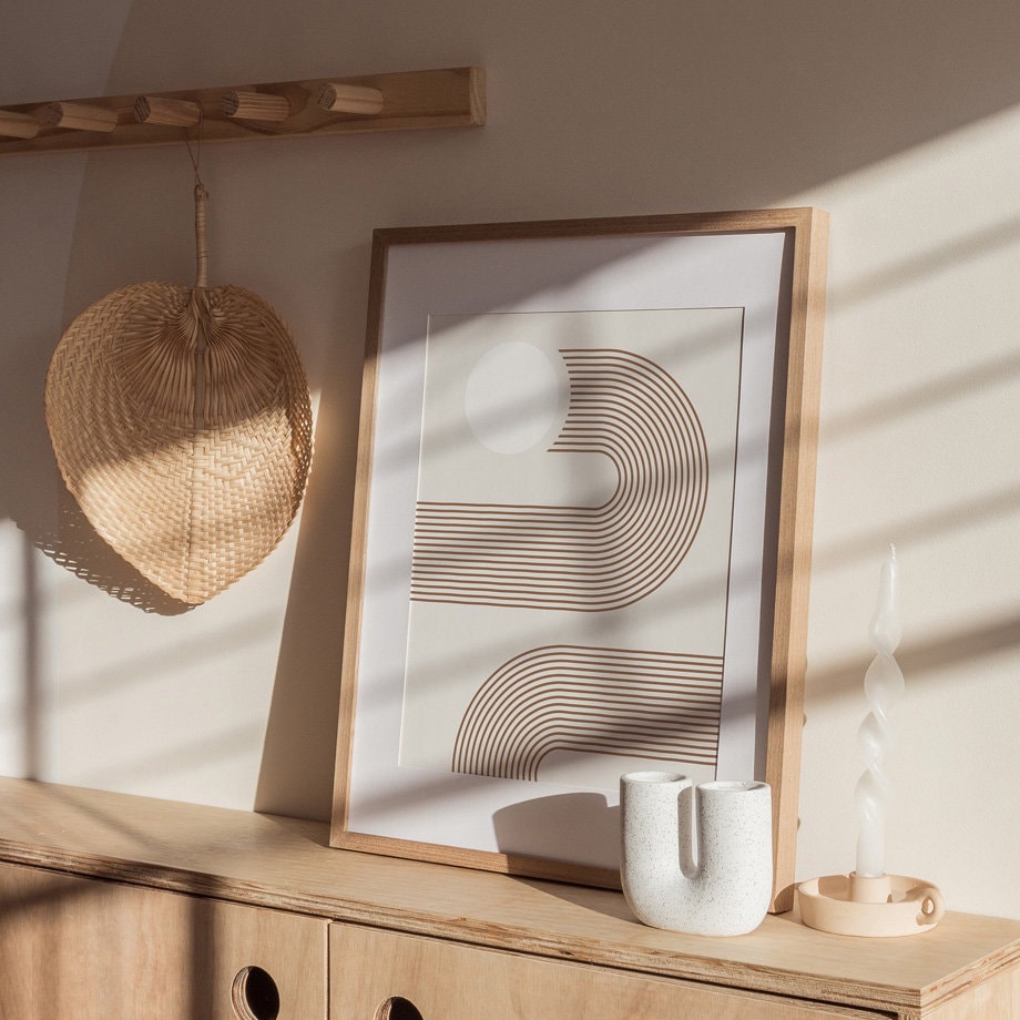 Poster Boho Abtrakt Bogen Linien Beige Braun | Bilder Wohnzimmer | Wandbilder Schlafzimmer | Deko Print ohne Rahmen | Bilder Set Kunstdruck