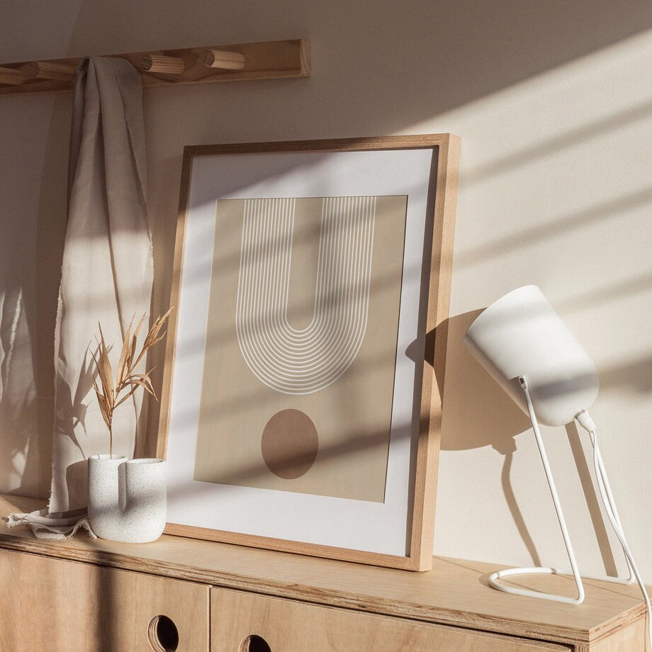 Poster Boho Abtrakt Bogen Linien Beige Braun | Bilder Wohnzimmer | Wandbilder Schlafzimmer | Deko Print ohne Rahmen | Bilder Set Kunstdruck