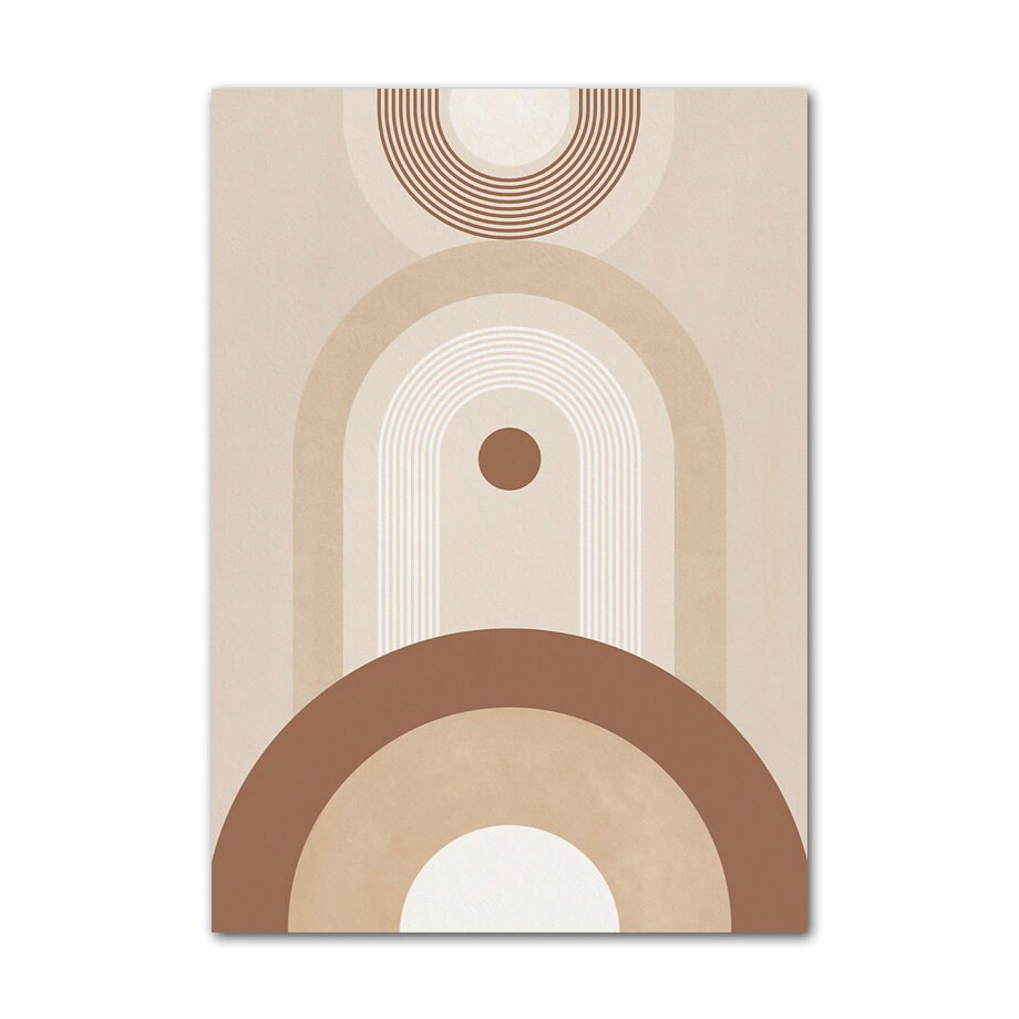 Poster Boho Abtrakt Kreis Linien Beige Braun von justgoodmood, ein stilvolles Wandbild mit dekorativen Linien und Kreisen in warmen Beige- und Brauntönen, ideal für die Verschönerung von Wohnzimmer und Schlafzimmer.