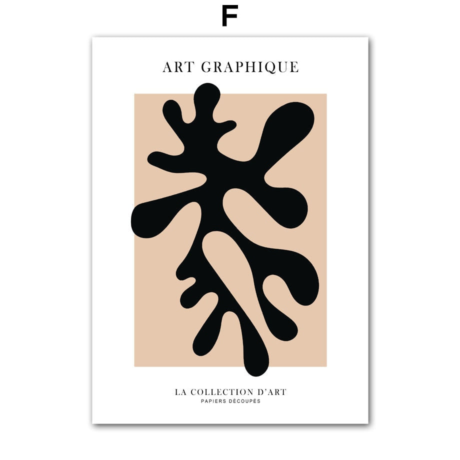 Trendiges Boho Abstrakt Kunstwerk von justgoodmood, mit lebhaften Grafiken in Schwarz und Beige, eignet sich hervorragend für jede Wandgestaltung.