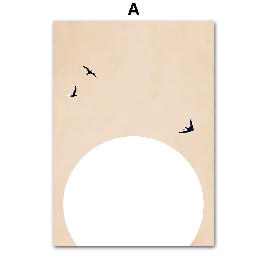 Minimalistisches Wandbild mit Vögeln und Sonne von JustGoodMood, ideal für einen stilvollen und modernen Wohnraum.