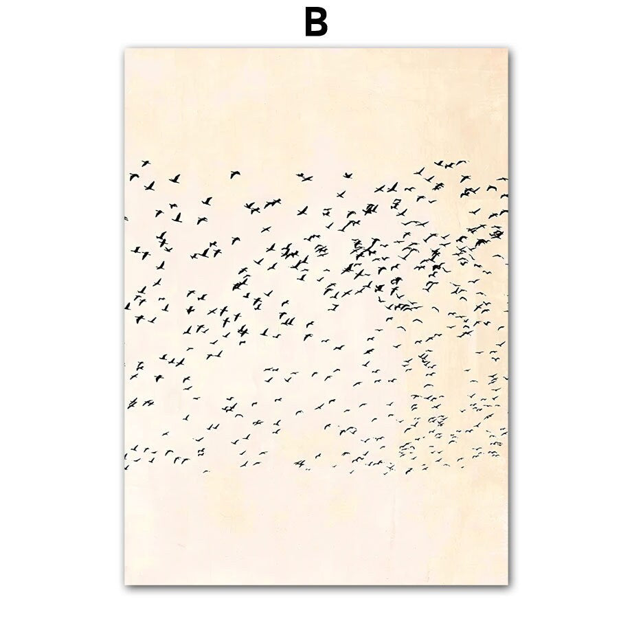 Schönes Poster mit fliegenden Vögeln von JustGoodMood, bringt eine friedliche und künstlerische Note in Ihr Zuhause.