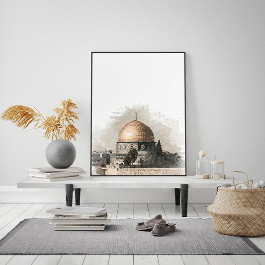 Wandbild der Al-Aqsa-Moschee in Jerusalem, stilvolles Poster für Wohnzimmer und Schlafzimmer von justgoodmood, Kunst-Druck ohne Rahmen, hochwertiger Druck in HD-Qualität.
