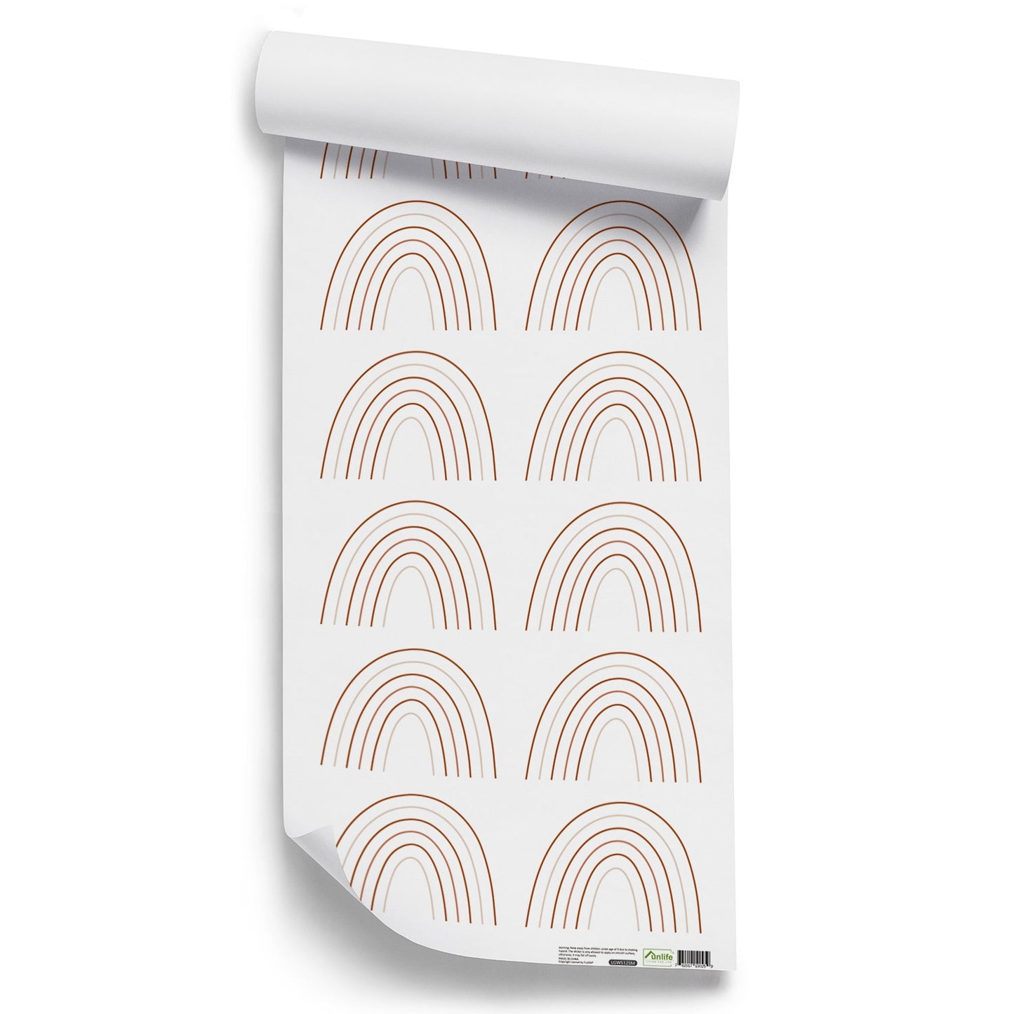 Wandaufkleber im Boho Stil von justgoodmood: Regenbogen-Motiv auf einem weißen Hintergrund, ideal für die kreative Gestaltung von Kinderzimmern.