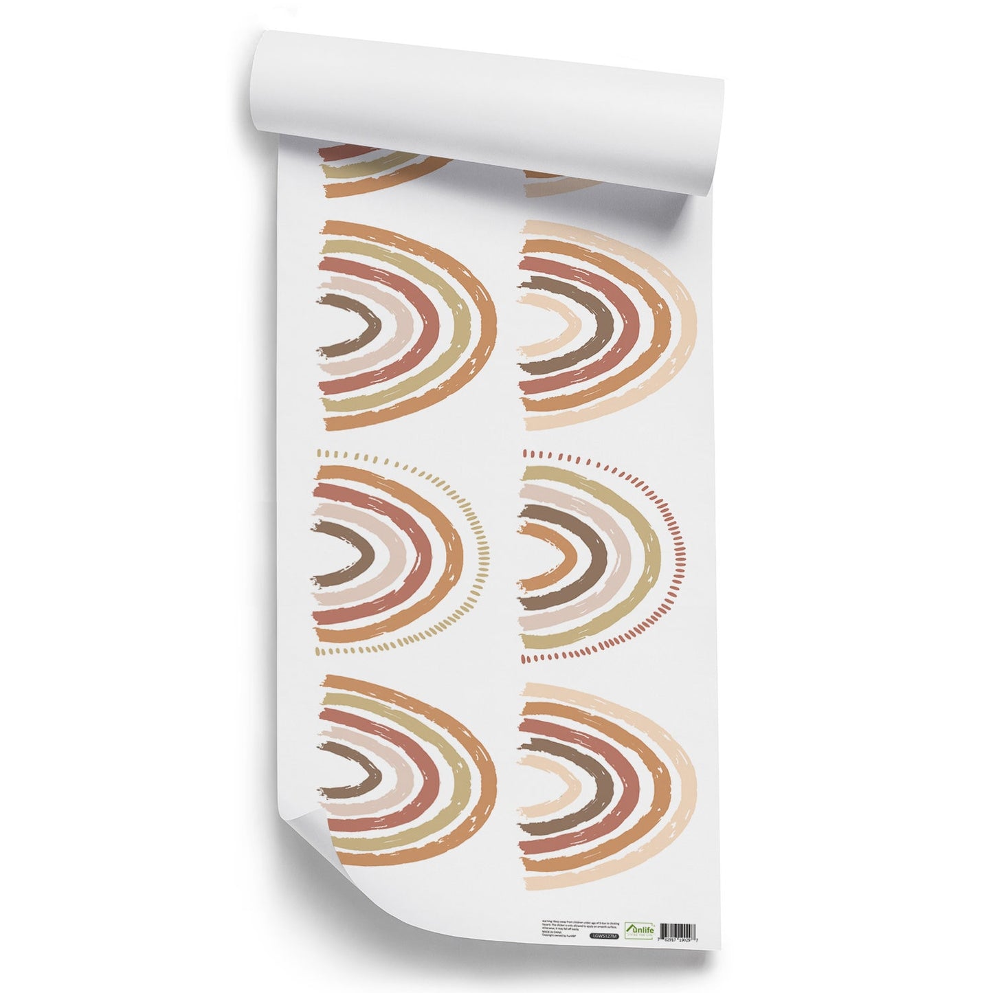 Wandaufkleber von justgoodmood, runde Boho Regenbogen Designs auf einer Rolle, ideal für kreative Wanddekoration im Kinderzimmer.