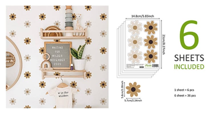 Kreative Wanddekoration mit Wandtattoos von justgoodmood. Alle Sticker im Boho-Blumen-Stil, perfekt für ein fröhliches Kinderzimmer!
