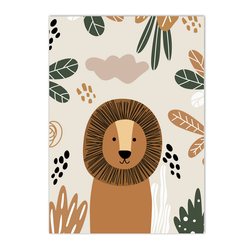 Fröhlicher und stilvoller Kunstdruck mit einem Löwen in natürlicher Farbpalette, ideal für Kinderzimmer Deko von justgoodmood, Poster Kinderzimmer Hakuna Matata Löwe.