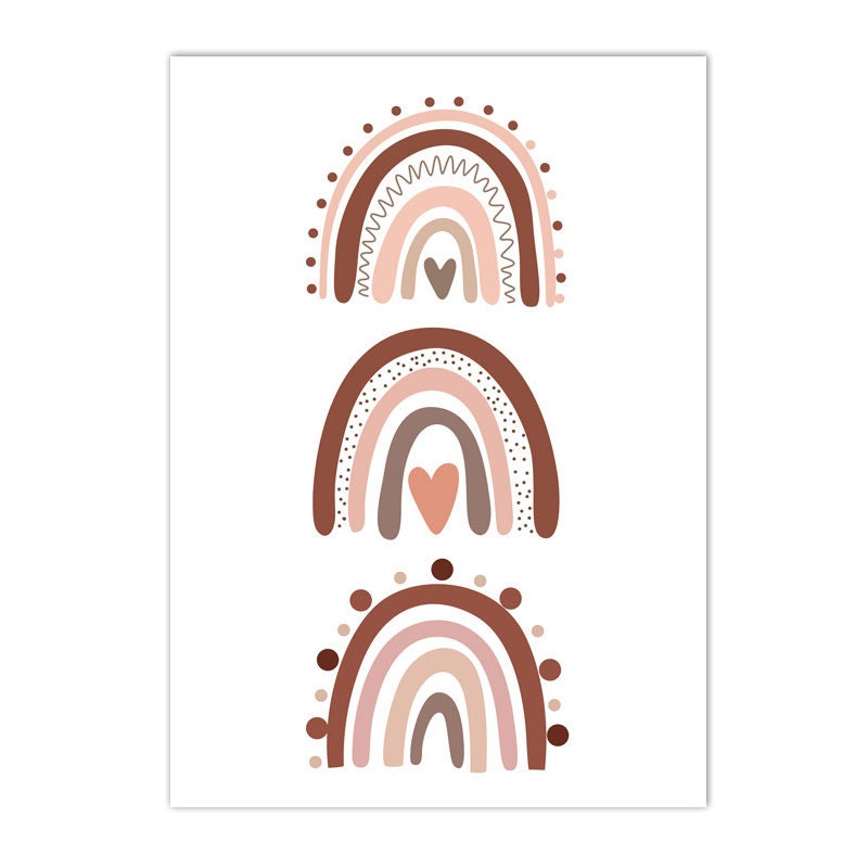 Kreatives dreifaches Regenbogen Poster für Kinderzimmer von justgoodmood, das einzigartige Muster in sanften Farbtönen zeigt.