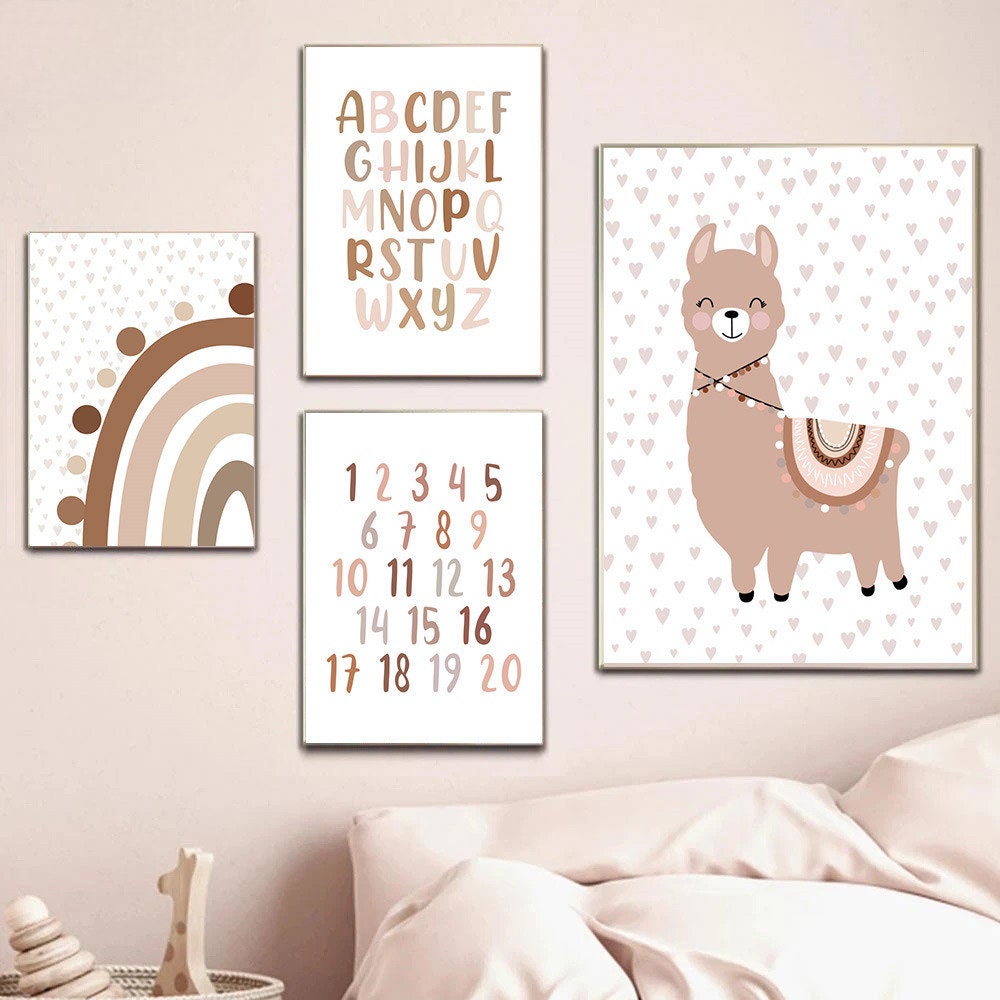 Wanddekoration für das Kinderzimmer mit Boho Ostern Alphabet Poster von justgoodmood, das stilvolle Buchstaben zeigt.