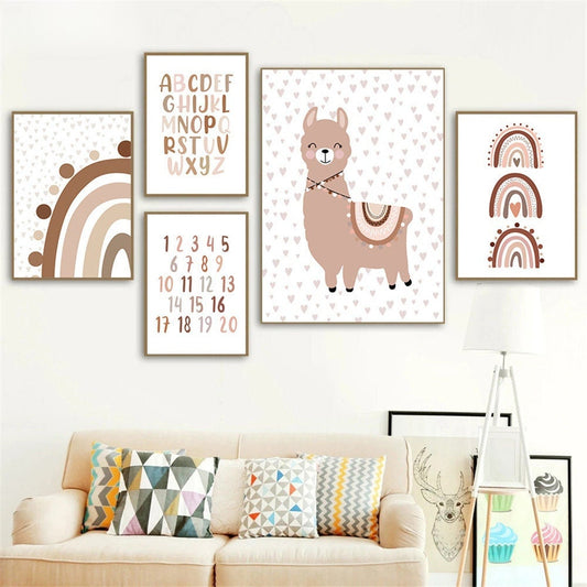 Schönes Kinderzimmer Boho Alphabet Poster von justgoodmood, das stilvolle Buchstaben in sanften Farben zeigt und das Kinderzimmer dekorativ aufwertet.