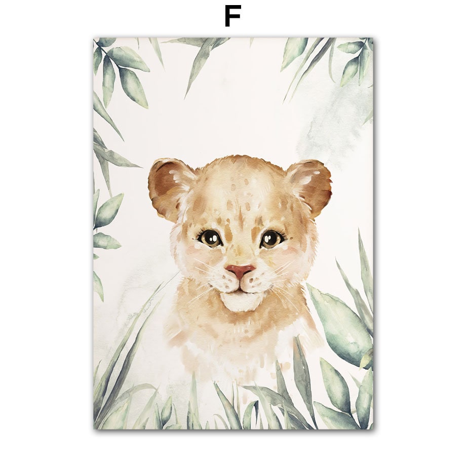 Süßer Löwenkopf im Dschungel-Stil, perfektes Kunstwerk für Kinderzimmer, personalisiert von justgoodmood, bringt Freude und Kreativität in jeden Raum.