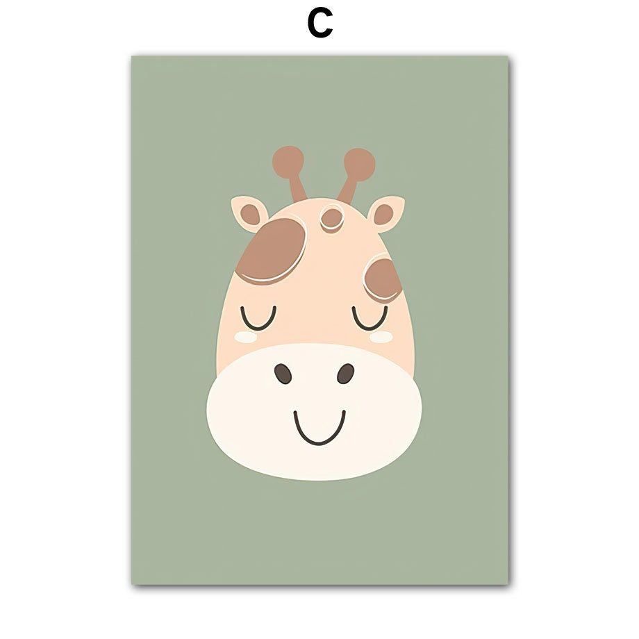 Niedliches Poster mit dem Kopf einer Giraffe in sanften Farben, ideal für die Kinderzimmerdekoration von justgoodmood. Poster Kinderzimmer Dschungel Tiere I Kinderzimmer Bilder I Wand Deko I Kunst Druck I Deko Print I ohne Rahmen.