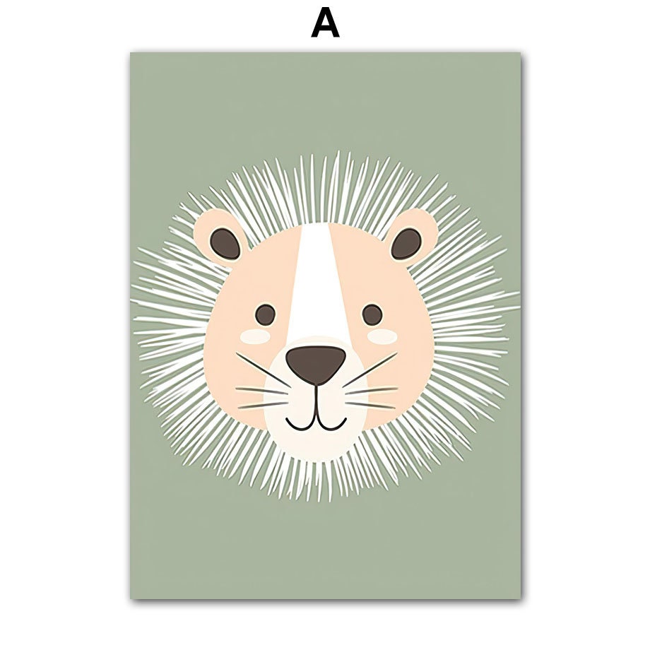 Löwen-Motiv auf hochwertigem Poster für das Kinderzimmer, perfekt für Dschungel-Themen, von justgoodmood - Dschungel Tiere Deko Print.