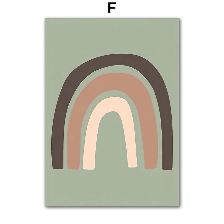 Buntes Poster mit einem stilisierten Regenbogen auf grünem Hintergrund, ideal für die farbenfrohe Dekoration von Kinderzimmern von justgoodmood. Poster Kinderzimmer Dschungel Tiere I Kinderzimmer Bilder I Wand Deko I Kunst Druck I Deko Print I ohne Rahmen.