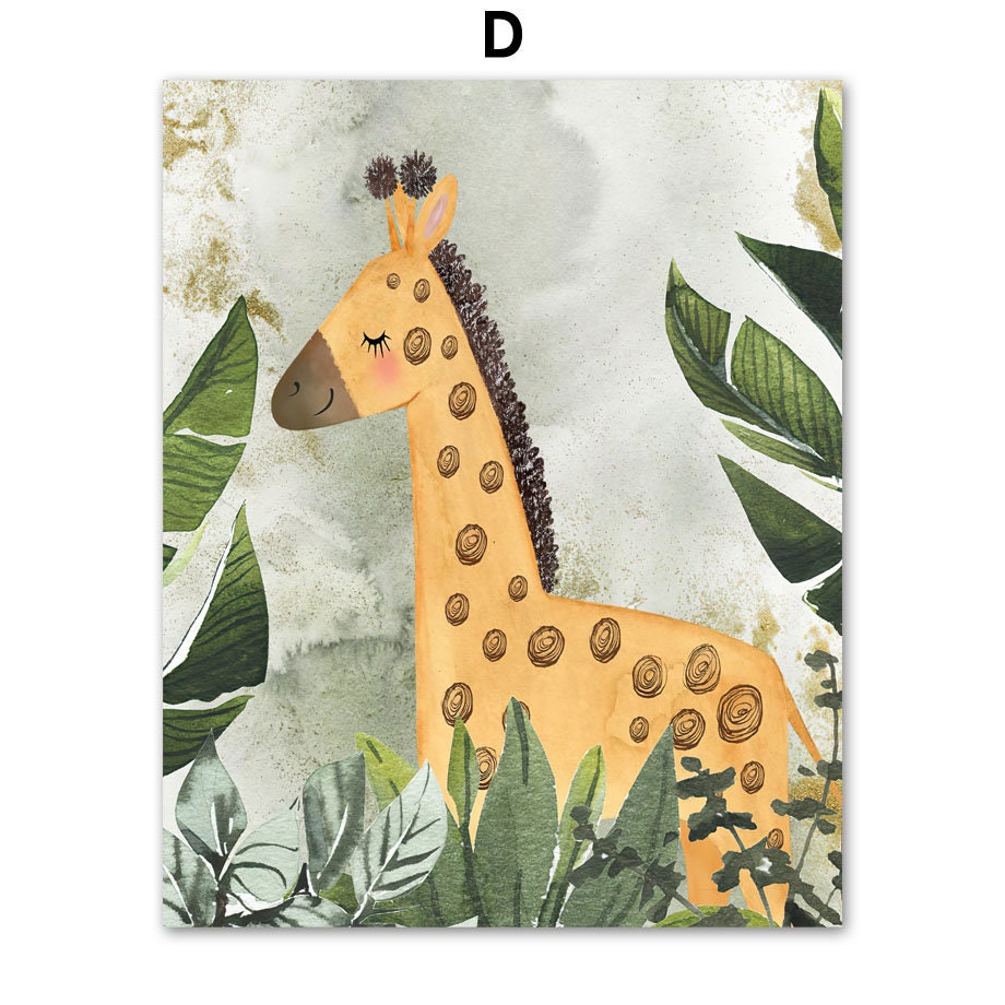 Hübsches Poster von justgoodmood mit einer lächelnden Giraffe im Dschungel, eine fröhliche Wanddeko für das Kinderzimmer, Kinderzimmer Dschungel Tiere Abenteuer I Kinderzimmer Bilder I Wand Deko.
