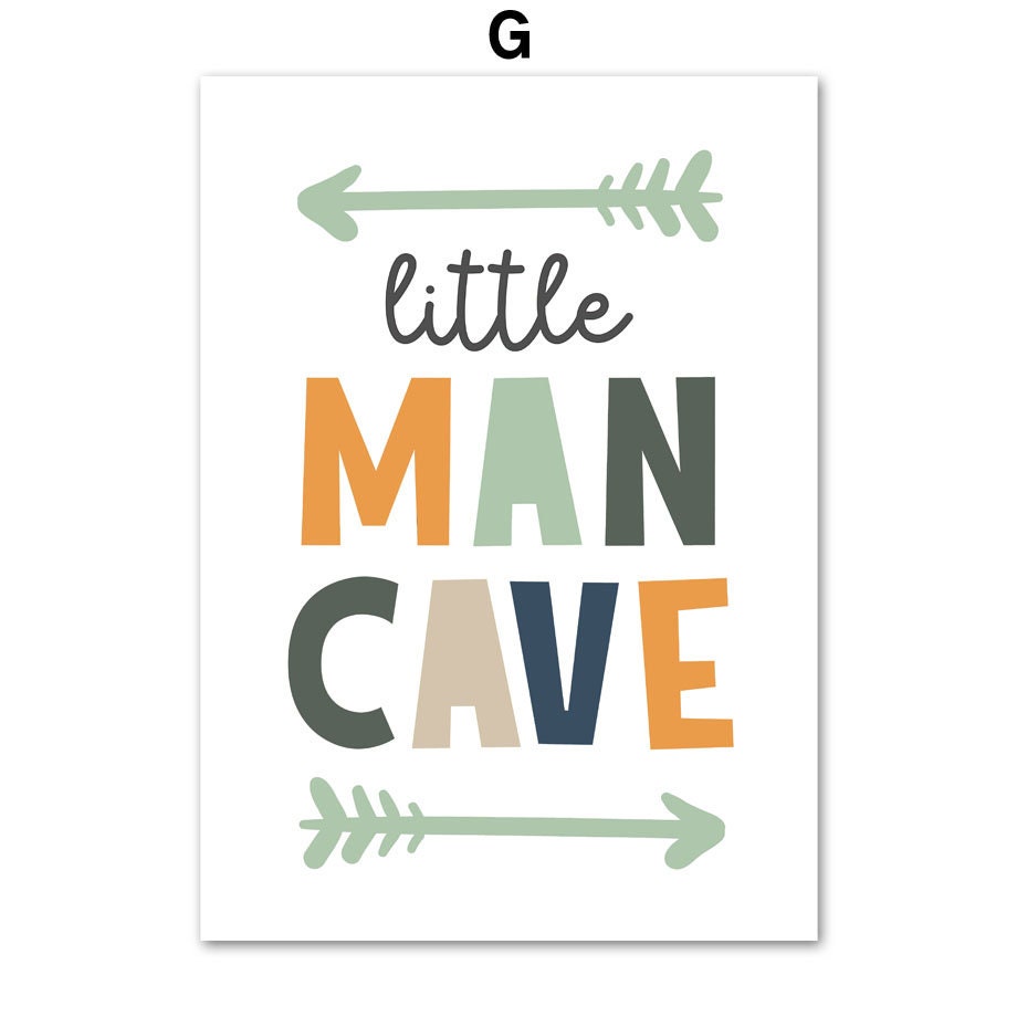 Stylisches 'little Man Cave' Poster für das Kinderzimmer von justgoodmood. Witzige Wanddekoration für kleine Abenteurer.
